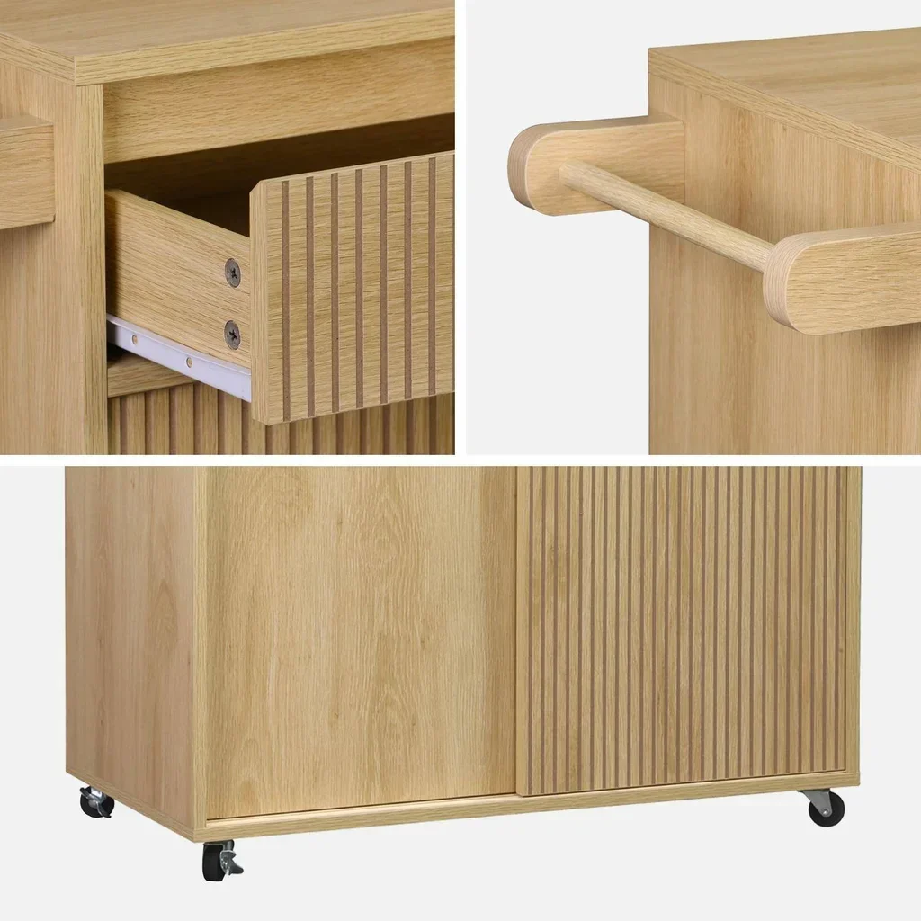 Desserte cuisine scandinave bois 1 tiroir 2 portes roulettes