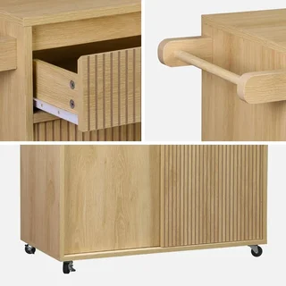 Desserte cuisine scandinave bois 1 tiroir 2 portes roulettes