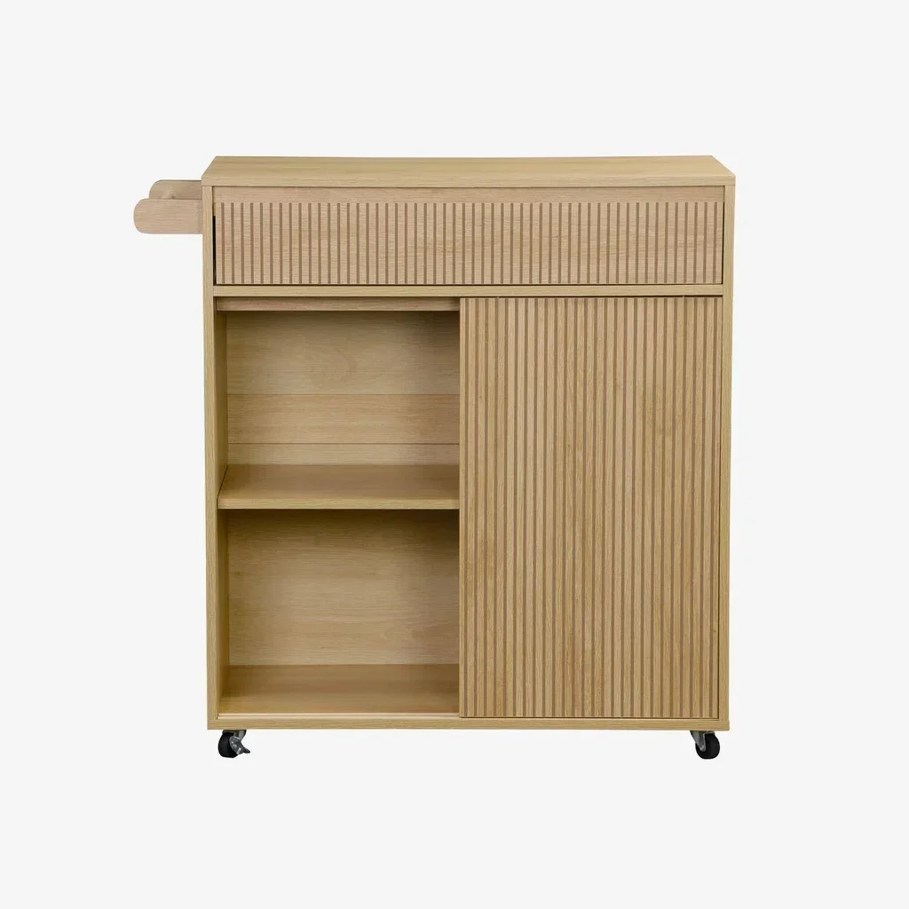 Desserte cuisine scandinave bois 1 tiroir 2 portes roulettes