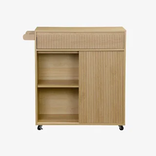 Desserte cuisine scandinave bois 1 tiroir 2 portes roulettes