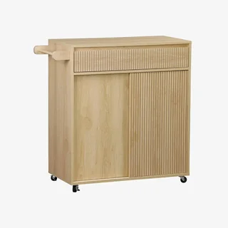 Desserte cuisine scandinave bois 1 tiroir 2 portes roulettes
