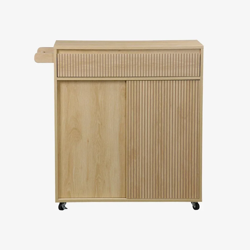 Desserte cuisine scandinave bois 1 tiroir 2 portes roulettes
