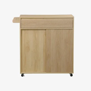 Desserte cuisine scandinave bois 1 tiroir 2 portes roulettes