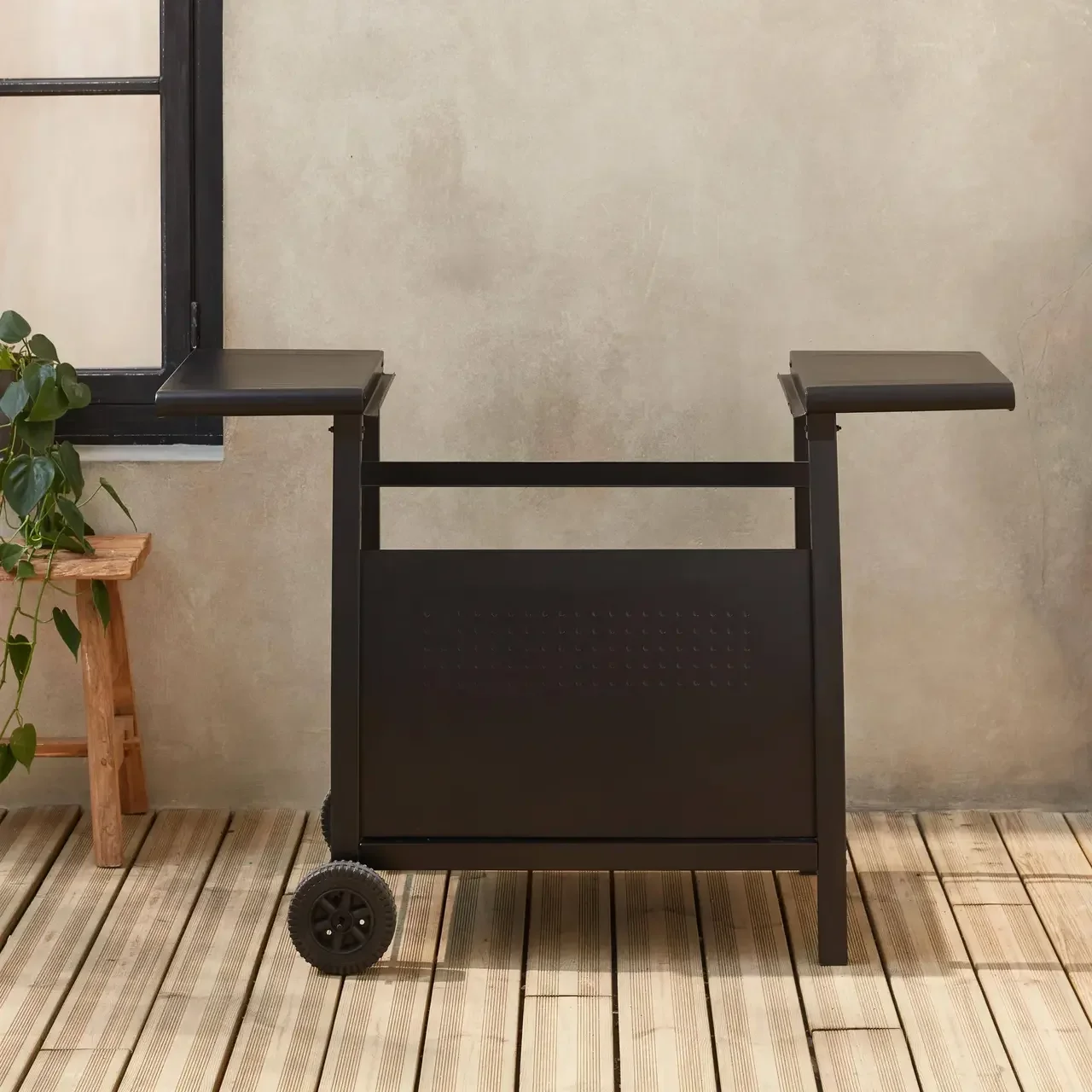 Chariot plancha 3 feux acier inox avec rangement gaz et roues