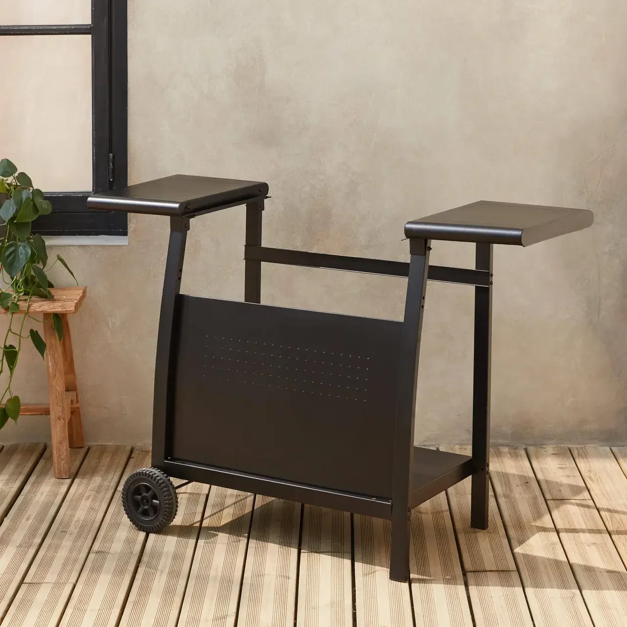 Chariot plancha 3 feux acier inox avec rangement gaz et roues