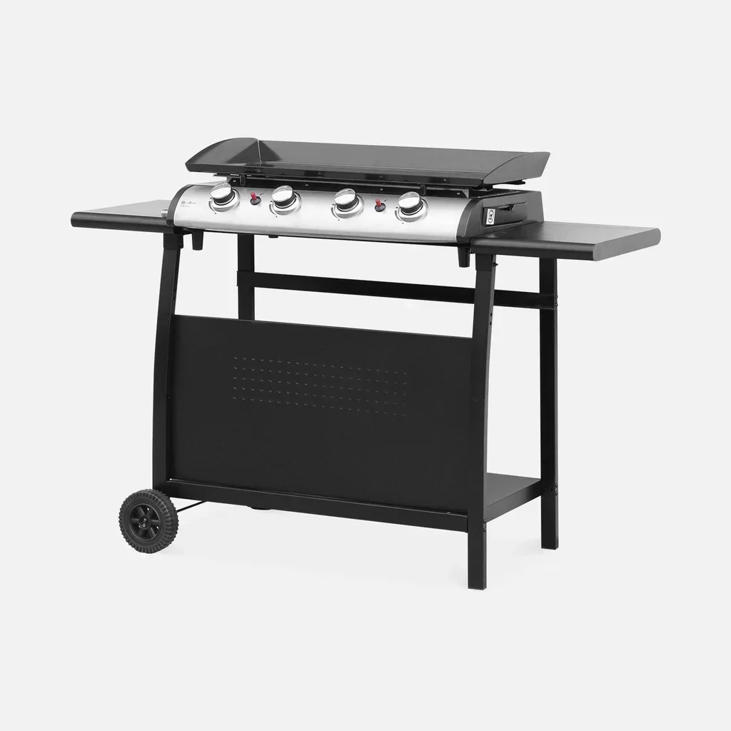 Chariot plancha 4 feux acier inoxydable avec rangement gaz