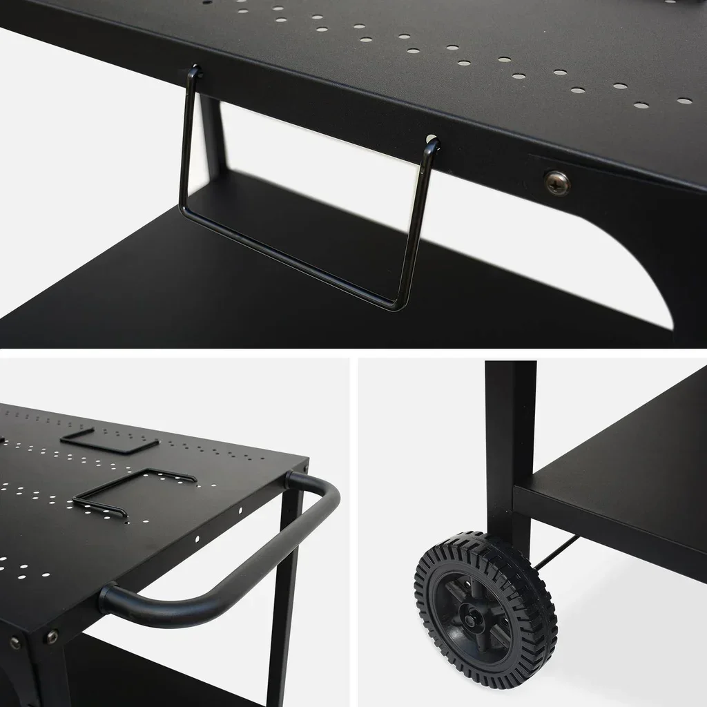 Desserte plancha acier modulable avec roues et crochets rangement