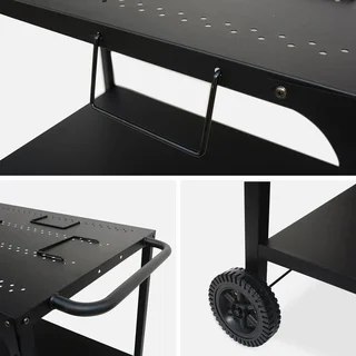 Desserte plancha acier modulable avec roues et crochets rangement