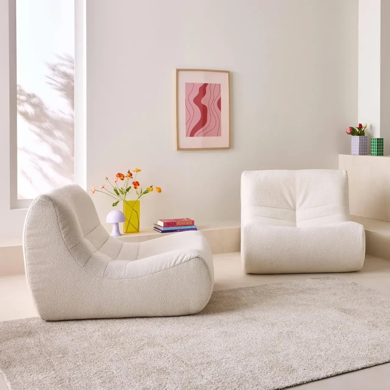 Juego de 2 sillones modulares de bouclé texturizado - Asientos cómodos para salón