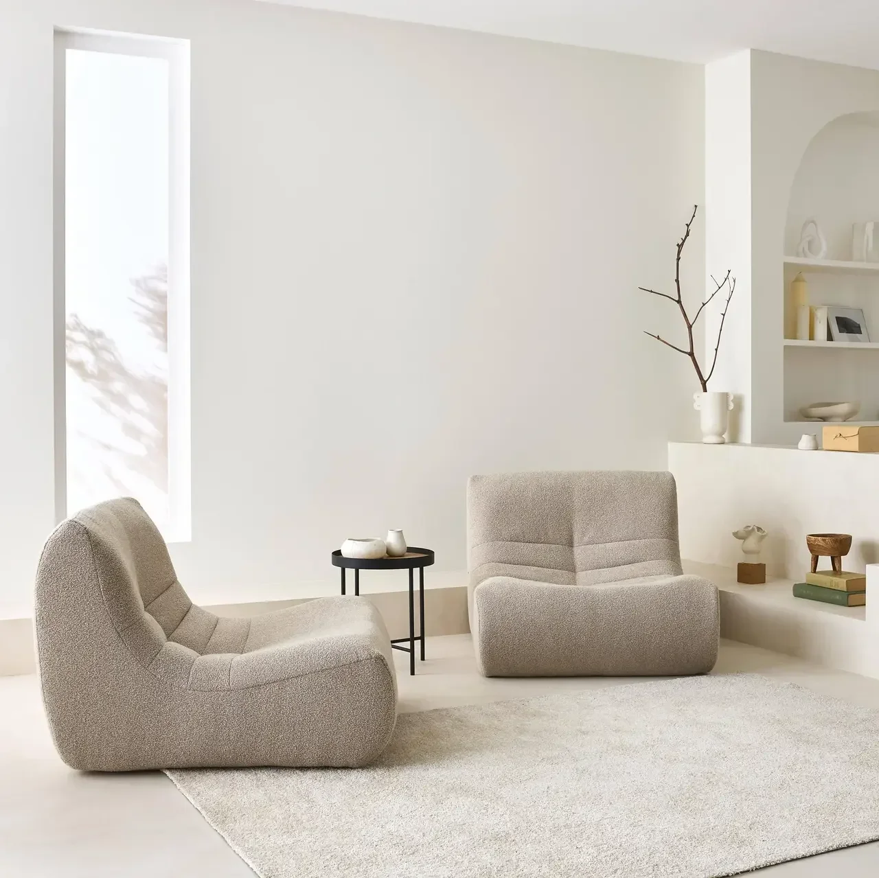 Chauffeuse relax 1 place bouclette texturée modulable - Lot de 2 Sokol