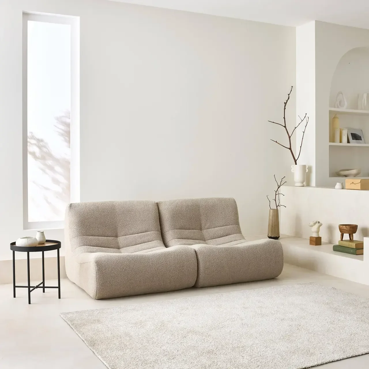 Chauffeuse relax 1 place bouclette texturée modulable - Lot de 2 Sokol
