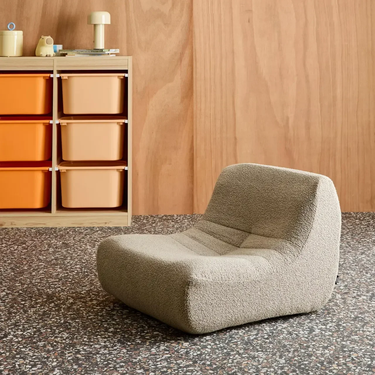 Chauffeuse enfant 1 place tissu bouclette texturé confort moelleux salon