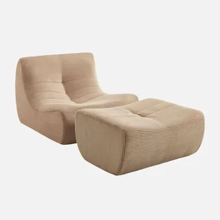 Samt-Cord-Sessel mit Fußhocker - Komfort und Stil Set