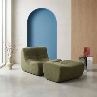 Samt-Cord-Sessel 1-Sitzer mit bequemer Fußstütze Sokol