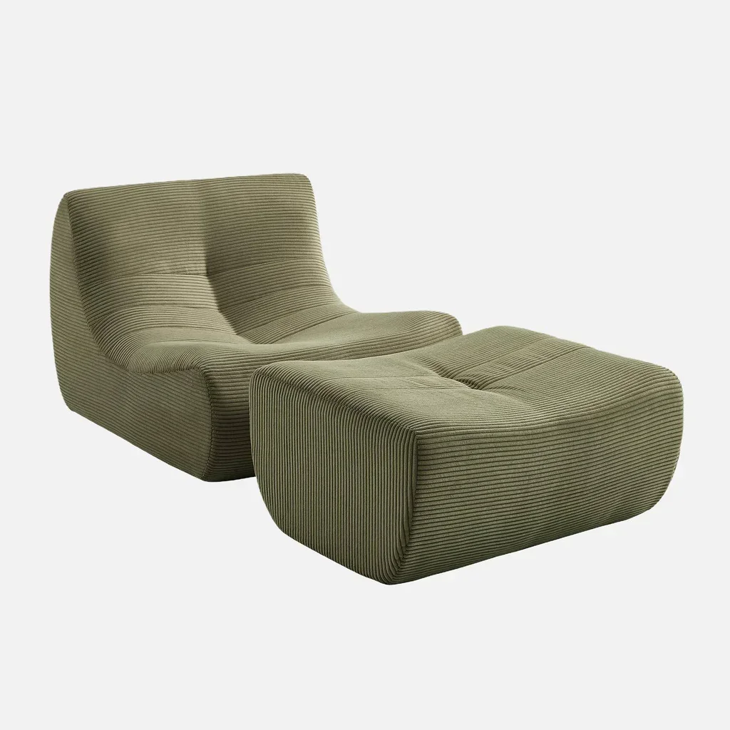 Samt-Cord-Sessel 1-Sitzer mit bequemer Fußstütze Sokol