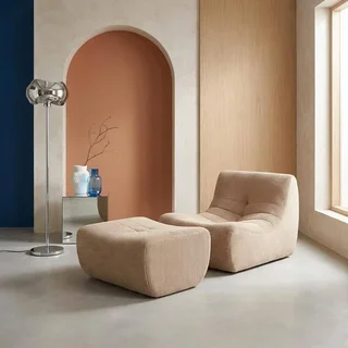 Samt-Cord-Sessel mit Fußhocker - Komfort und Stil Set