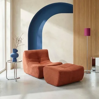 Samt-Cord-Sessel 1-Sitzer mit Fußhocker Sokol
