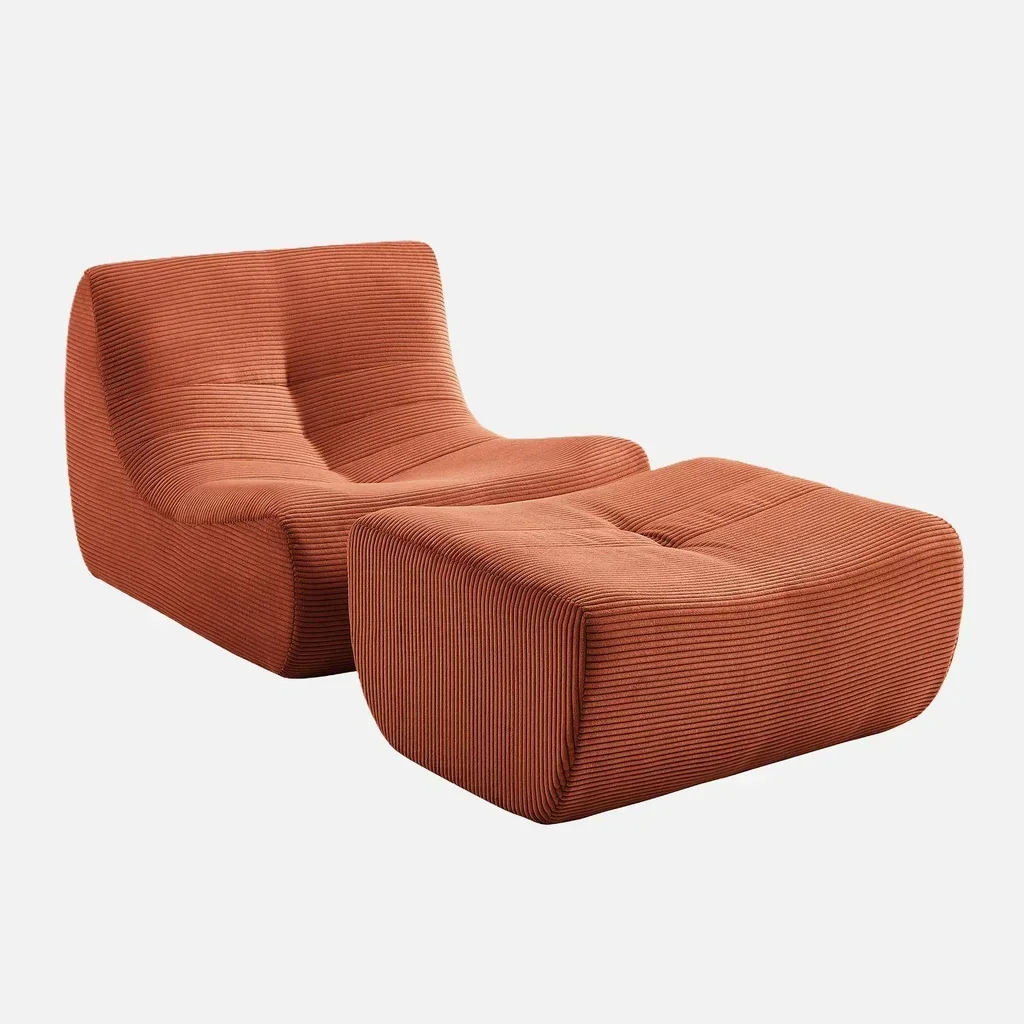 Samt-Cord-Sessel 1-Sitzer mit Fußhocker Sokol