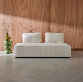 Chauffeuse 2 places bouclette crème vintage Bao - Canapé modulable confort intermédiaire 190x90cm