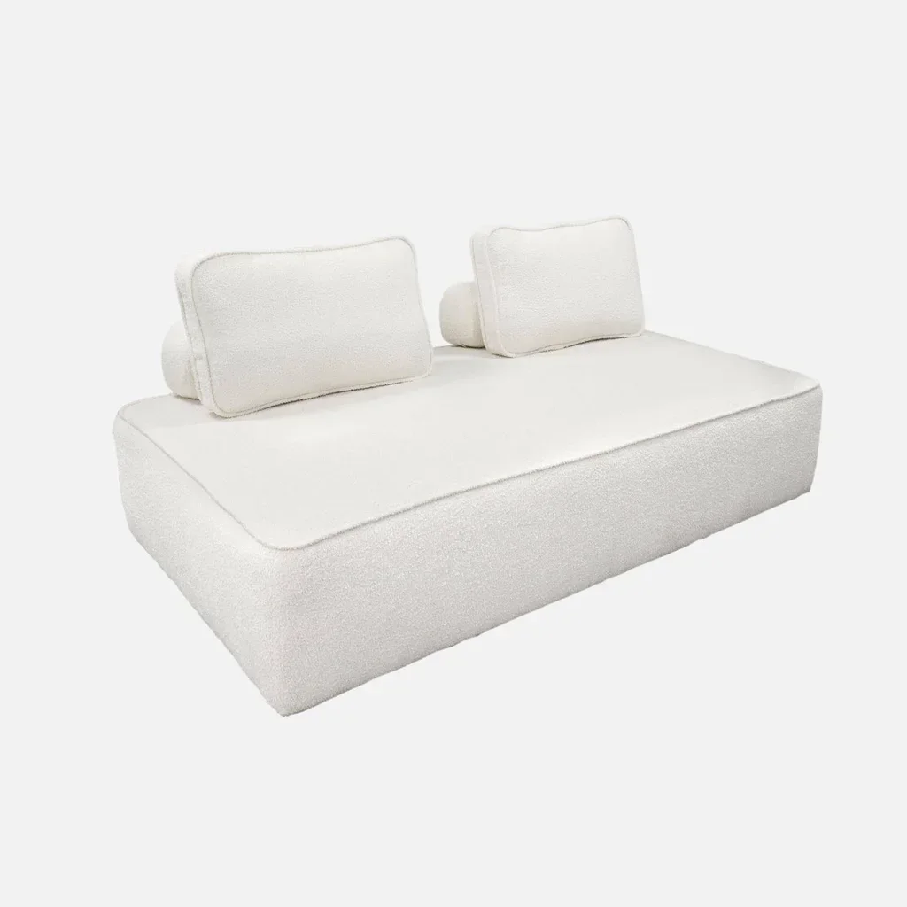 Chauffeuse 2 places bouclette crème vintage Bao - Canapé modulable confort intermédiaire 190x90cm