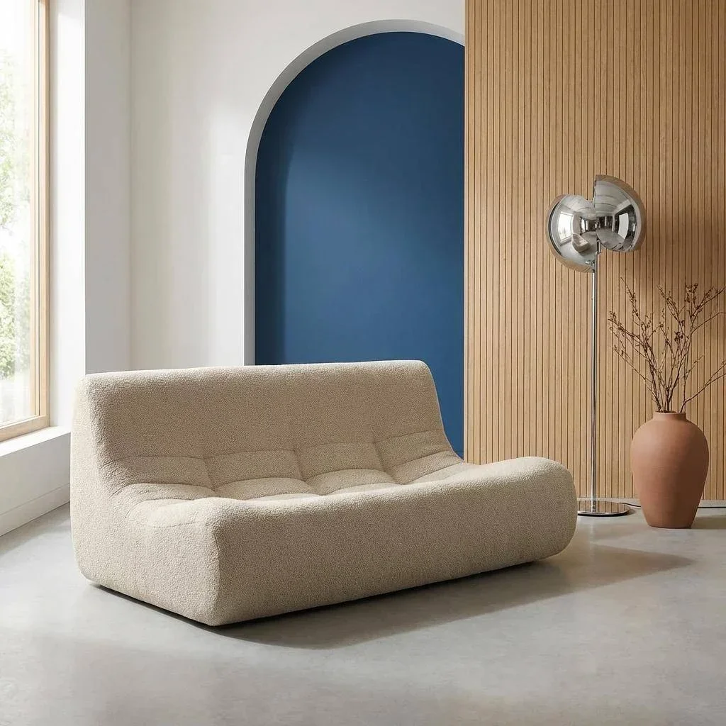 Chauffeuse 3 places Sokol effet bouclette texturée beige confortable