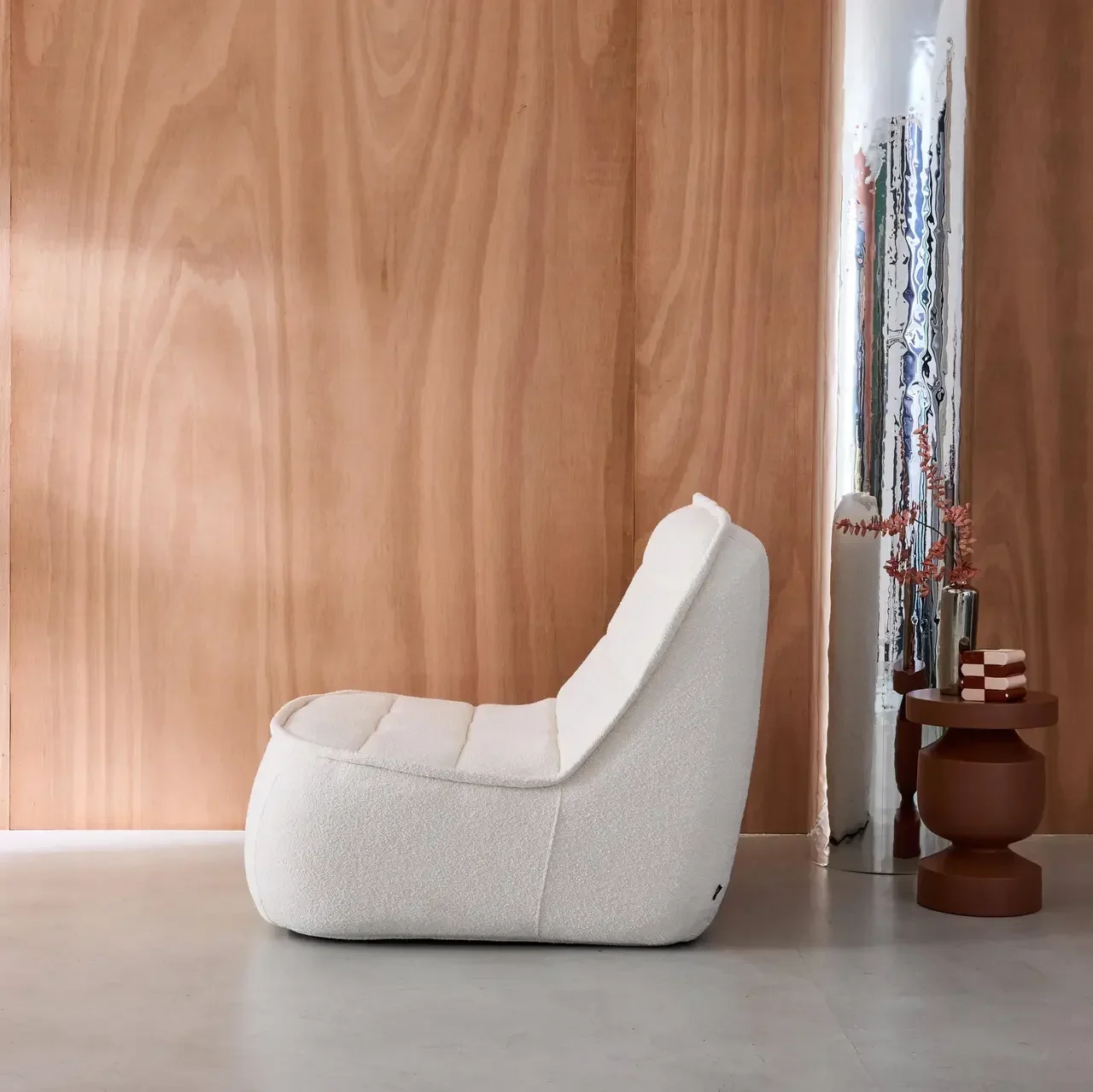 Chauffeuse Boni en bouclette texturée monoplace beige confortable