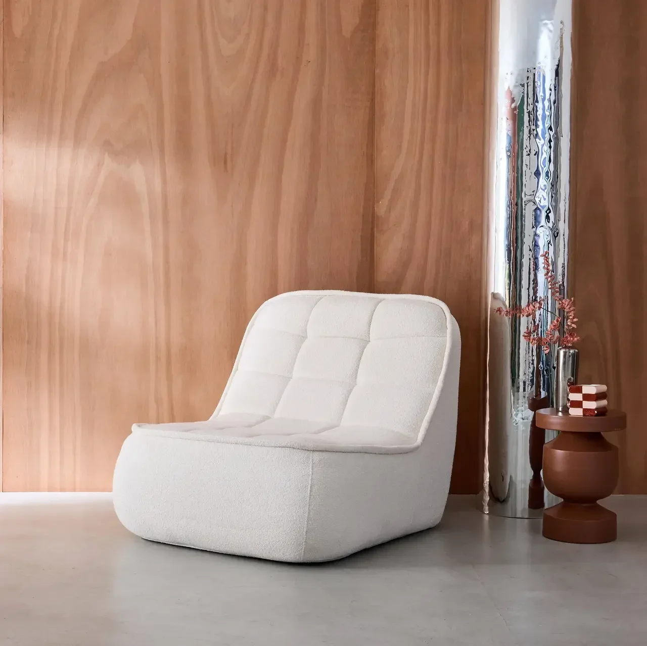 Chauffeuse Boni en bouclette texturée monoplace beige confortable