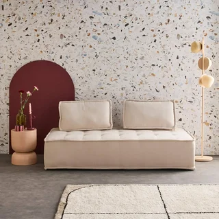 Chauffeuse modulable 2 places tissu capitonné beige Dao