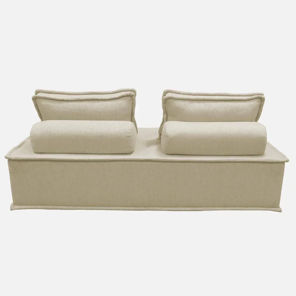 Chauffeuse modulable 2 places tissu capitonné beige vintage
