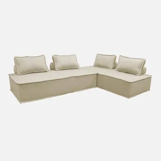 Chauffeuse modulable 2 places tissu capitonné beige vintage