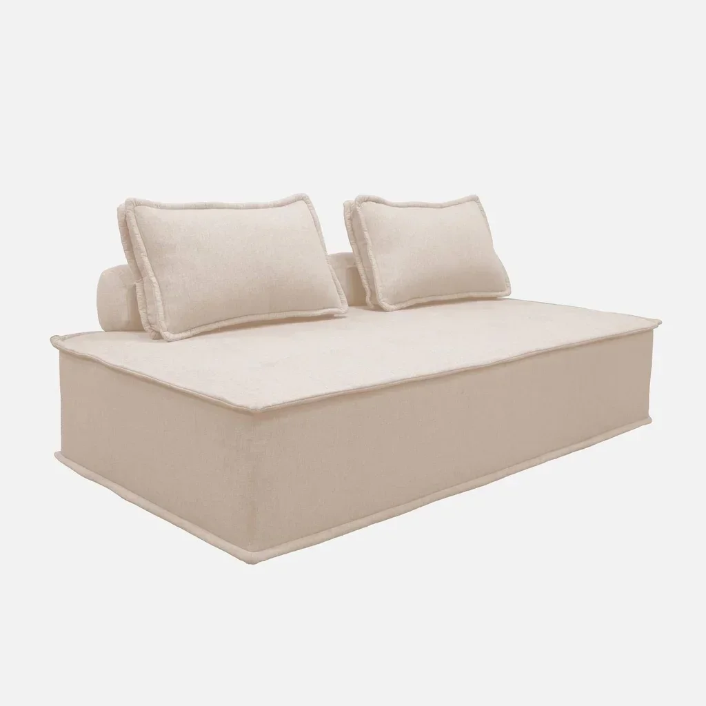 Chauffeuse modulable 2 places tissu capitonné beige Dao