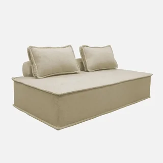 Chauffeuse modulable 2 places tissu capitonné beige vintage