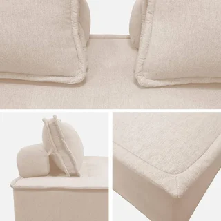 Chauffeuse modulable 2 places tissu capitonné beige Dao