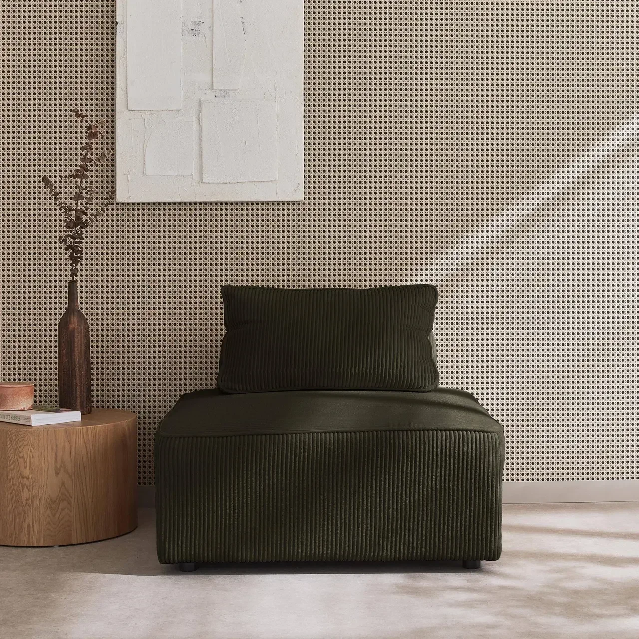 Modular Velvet Corduroy Armchair Lao Green Vintage 90x90cm