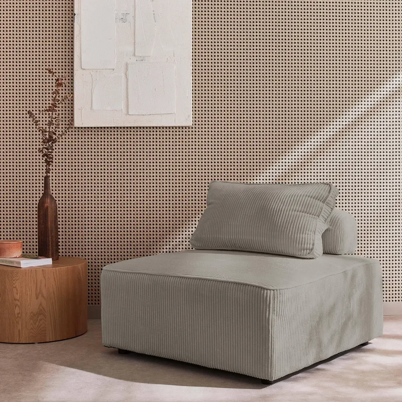 Modular Velvet Armchair Green Corduroy Lao 90x90cm