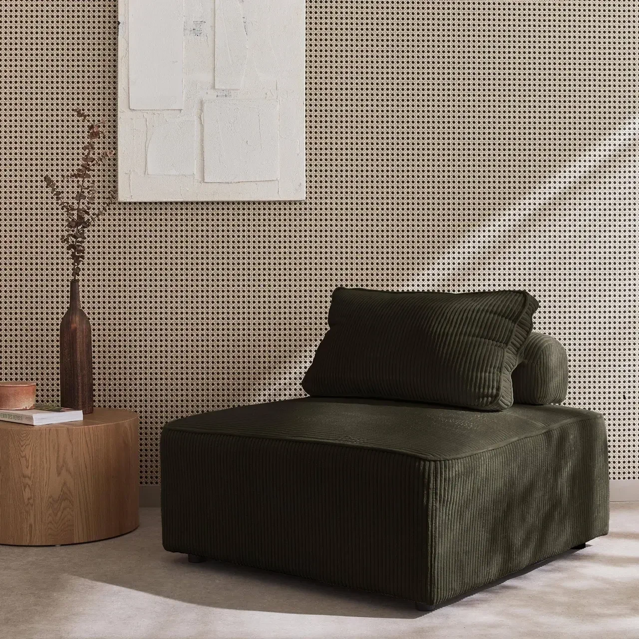 Modular Velvet Corduroy Armchair Lao Green Vintage 90x90cm