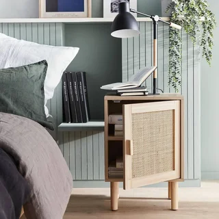 Bedside table rattan 1 door wood vintage Camargue