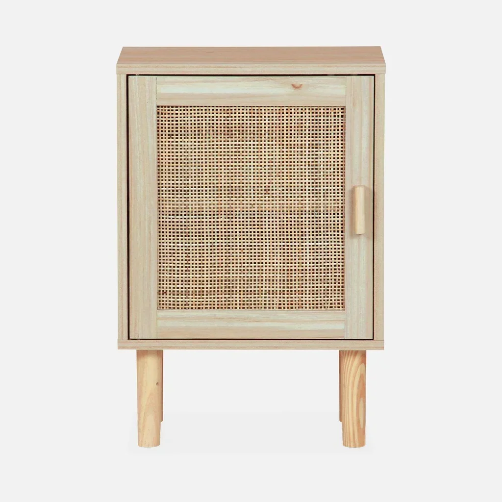 Bedside table rattan 1 door wood vintage Camargue