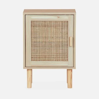 Bedside table rattan 1 door wood vintage Camargue