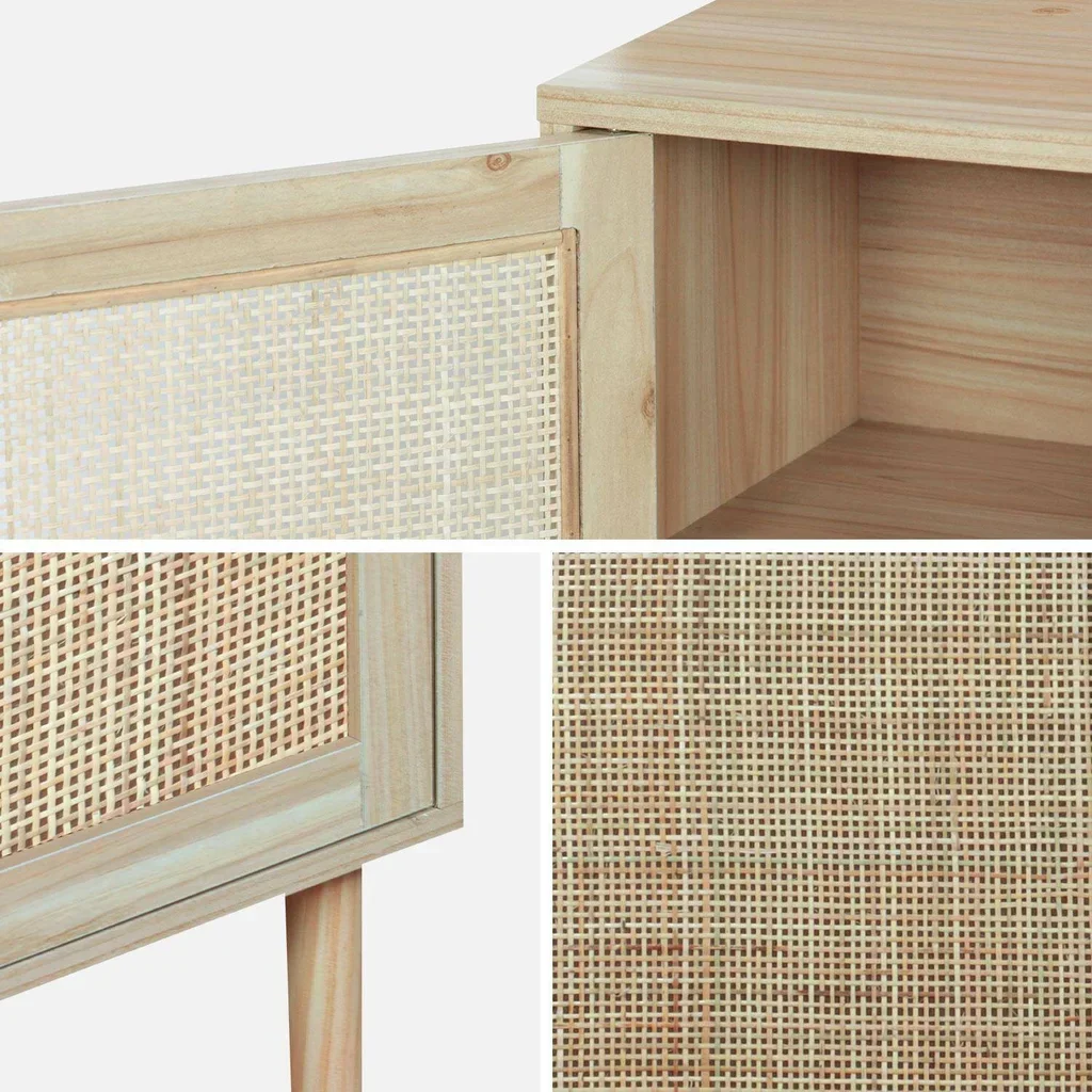 Bedside table rattan 1 door wood vintage Camargue