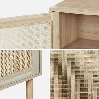 Bedside table rattan 1 door wood vintage Camargue