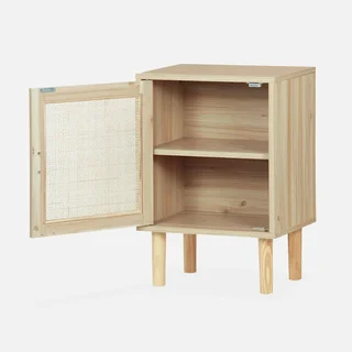 Bedside table rattan 1 door wood vintage Camargue