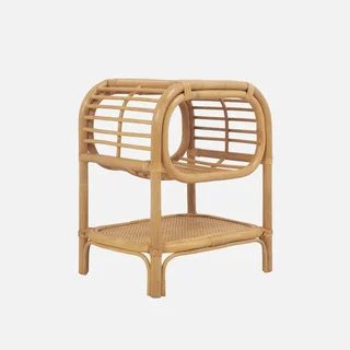 Chevet rotin naturel tressé avec étagère et niche de rangement