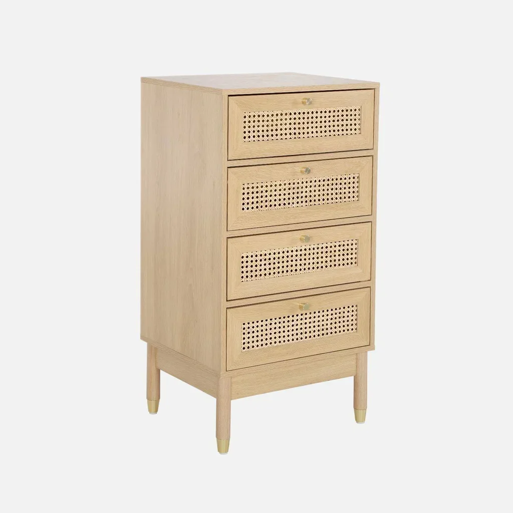 4-Schubladen Kommode Rattan Naturholz Boho-Stil Judith