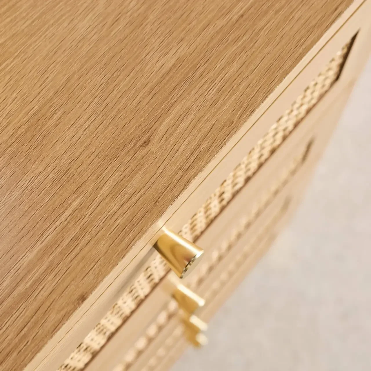 4-Schubladen Kommode Rattan Naturholz Boho-Stil Judith