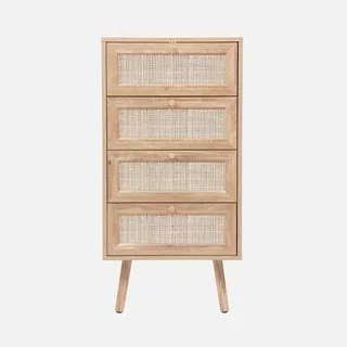 Cassettiera 4 cassetti rattan legno naturale stile boho vintage