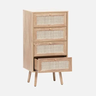 Cassettiera 4 cassetti rattan legno naturale stile boho vintage