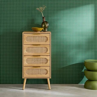 Chiffonnier 4 tiroirs cannage bois naturel style bohème Eva