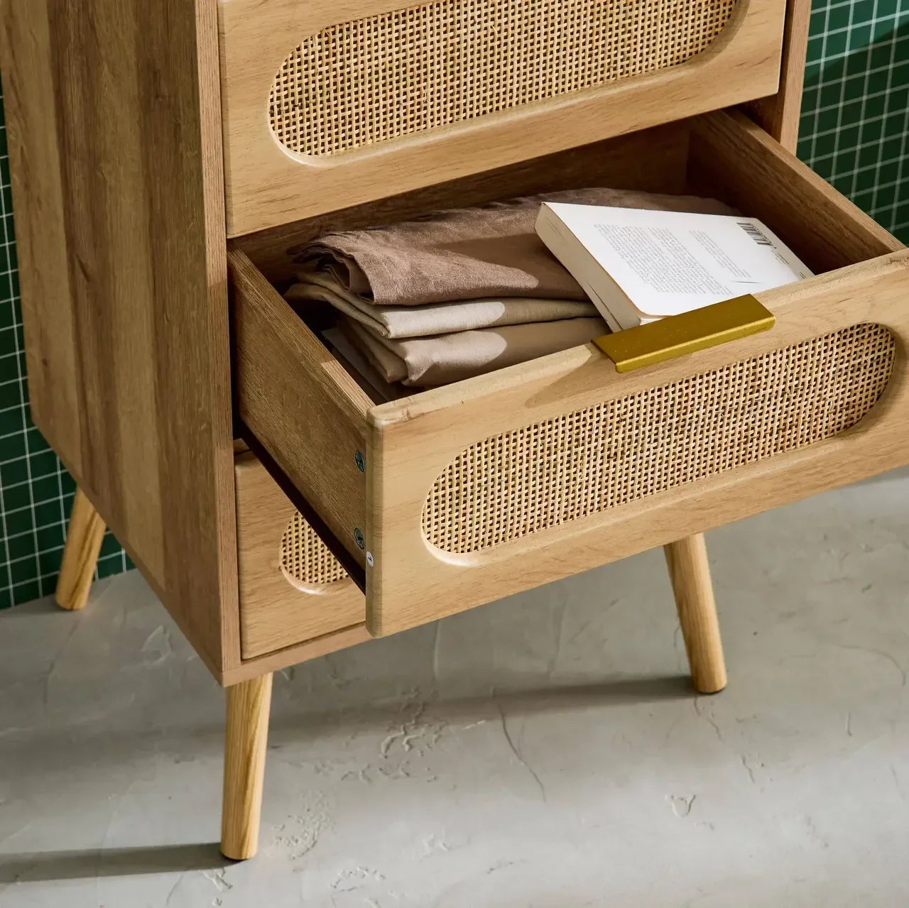 Chiffonnier 4 tiroirs cannage bois naturel style bohème Eva