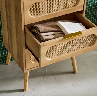 Chiffonnier 4 tiroirs cannage bois naturel style bohème Eva
